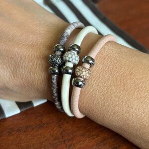 Set of 3 Henri Bendel Bracelets leather metal crystals